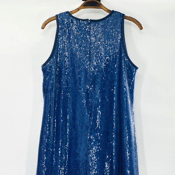 Carmen Marc Valvo Denim Blue Sequin Sleeveless Shift Dress Size 6 Small - Picture 5 of 14